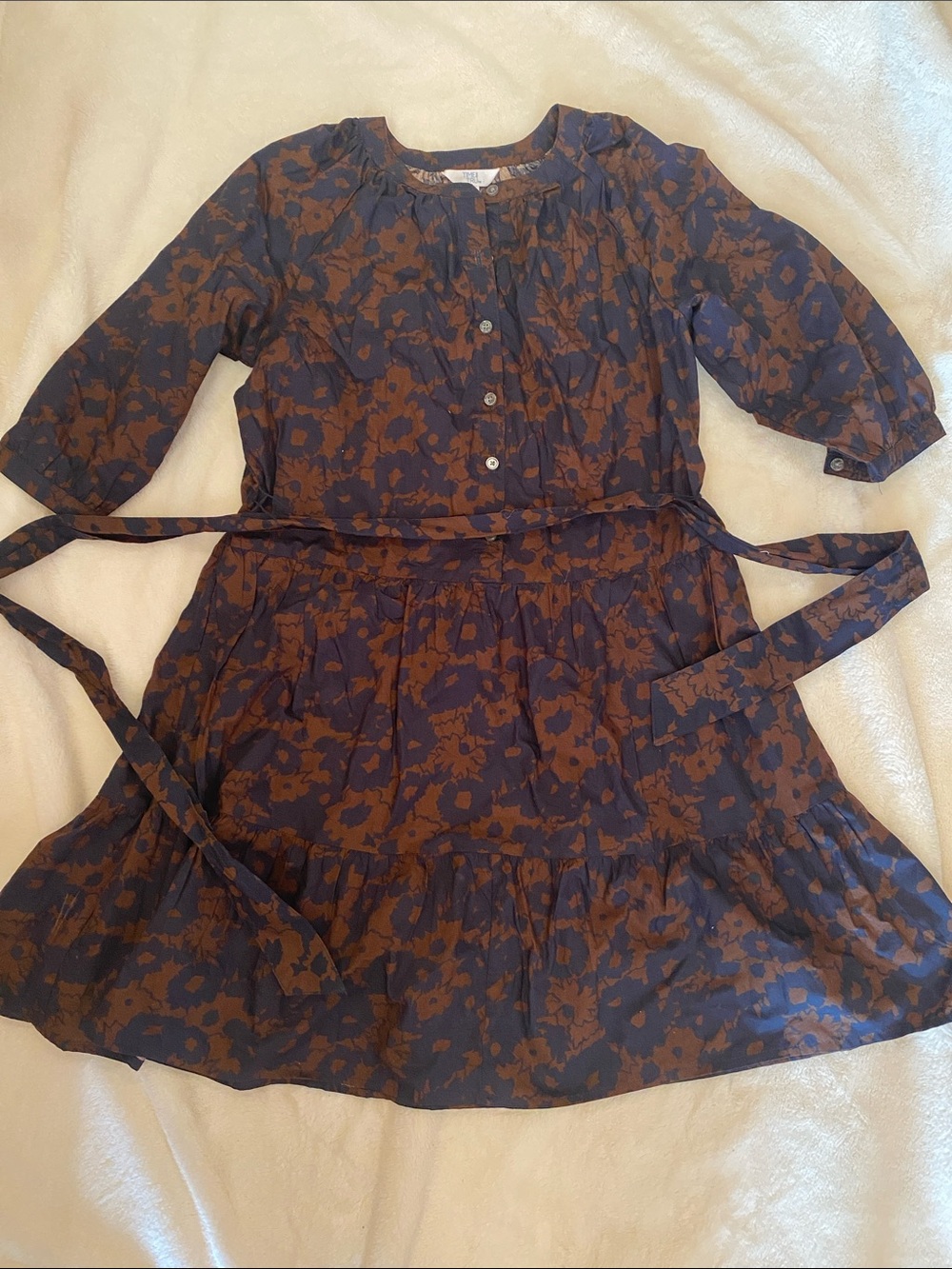 Time and Tru Tiered Navy and Brown Floral Dress XS